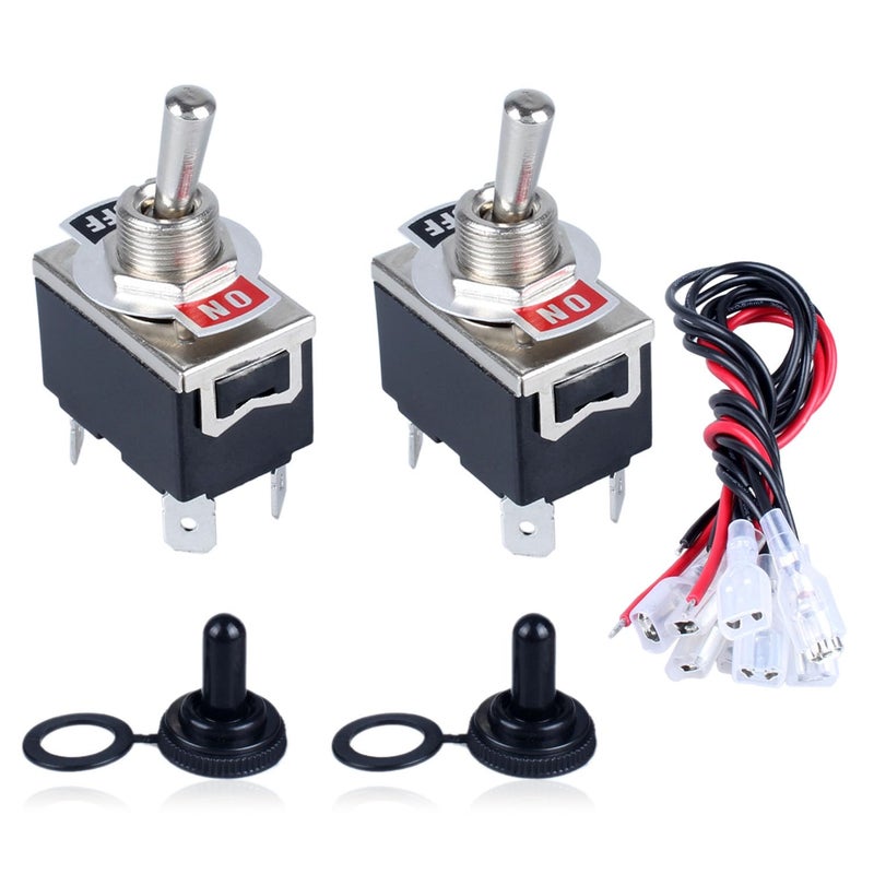 DMWD 2pcs Latching Rocker Toggle Switch ON/Off 4Pin 2Position DPST Spade Terminals Electric Pull Push Meatl Switch with Waterproof Boot Cap and Pre-Wired Cables for Car Truck Boat Marine - Image 1